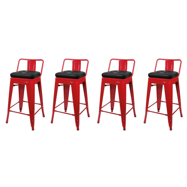 17 Stories 24Inch Counter Height Low Back Metal Stool with Black Vegan